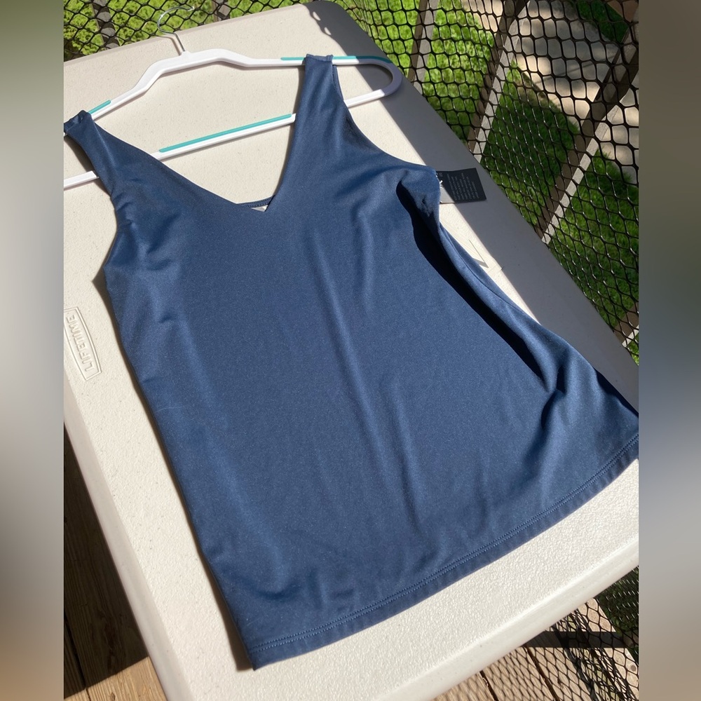 Worthington Ultra Smoothing Shaping Layering Navy Petrol Blue V Neck Tank Top - Picture 9 of 13